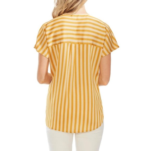 Vince Camuto Top Womens XS Split Neck Stripe Amber Sun Short Dolman Sleeves - Picture 4 of 15